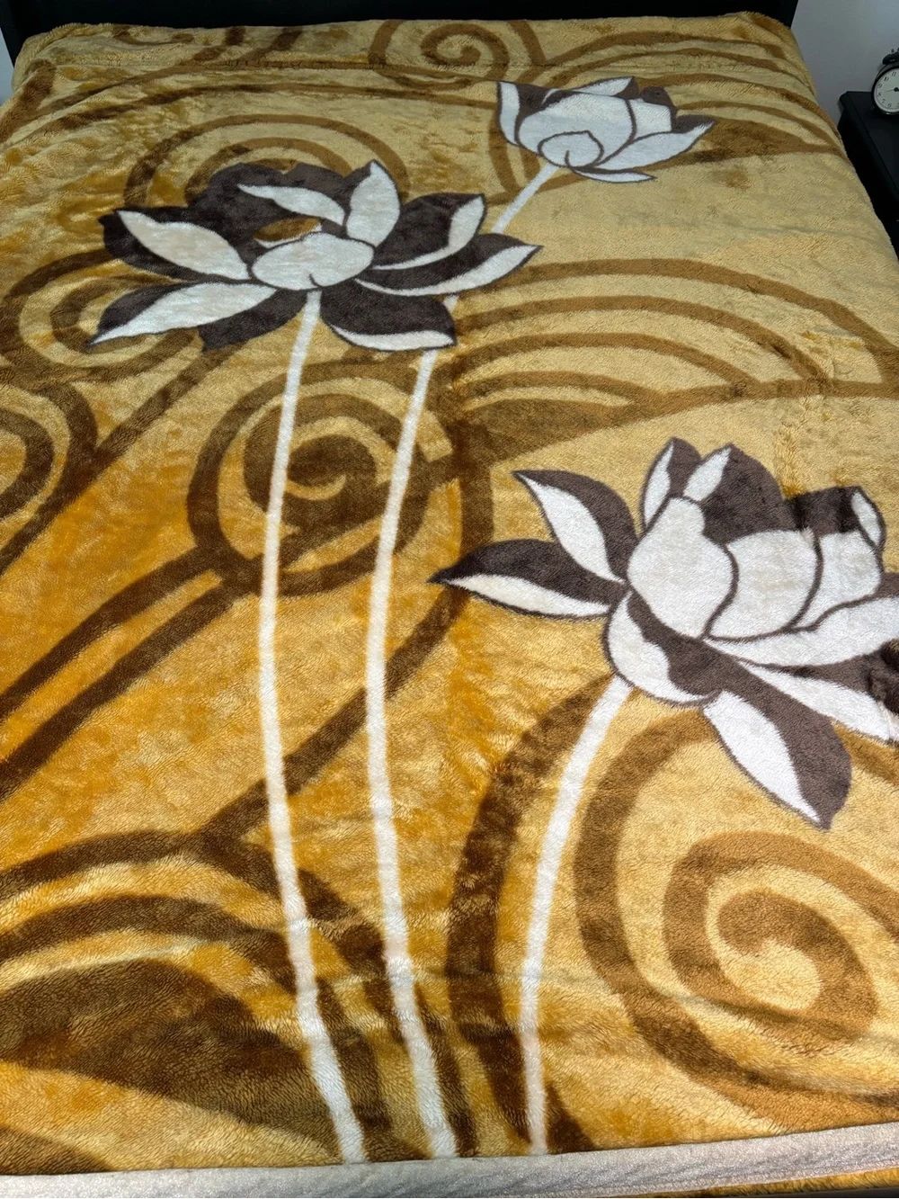 Vintage Floral Hawaiian Korean Mink Acrylic Plush Blanket Reversible 68x86” Full